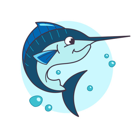 Cute and vibrant cartoon lionfish with orange and yellow stripes swimming in a light blue background with bubbles. Perfect for children s illustrations or ocean-themed designs. Vector illustrationのイラスト素材