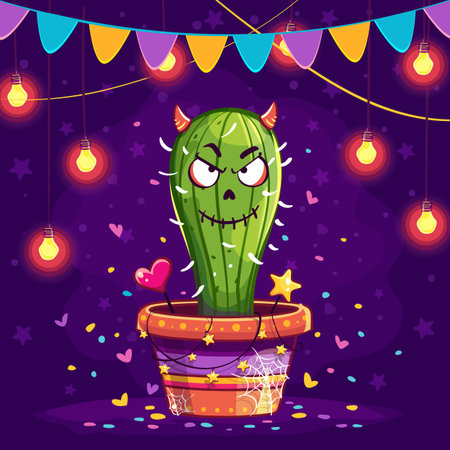 Halloween Cactus Character Posterのイラスト素材