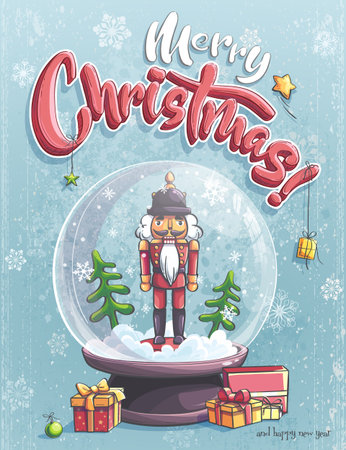 Christmas Nutcracker Illustration in Snow Globeのイラスト素材