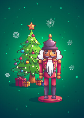 Christmas Nutcracker Illustration with Tree and Giftsのイラスト素材