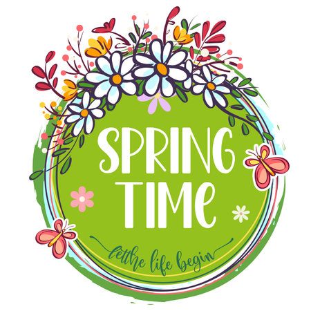 Spring Time Floral Circle Cartoon Illustrationのイラスト素材