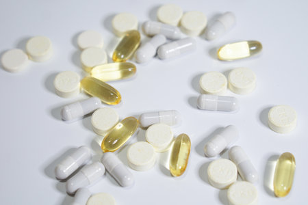 pills, vitamins, omega-3s, medicine for healthの写真素材