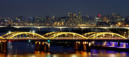 Night view of downtown Seoul, Koreaの写真素材