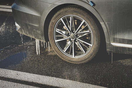 I took pictures of car tires and icicles.