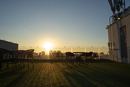 The sunset view of Seoul, Korea from the cafeの写真素材