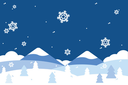 Winter landscape with snowflakes on blue background. Vector illustration.のイラスト素材