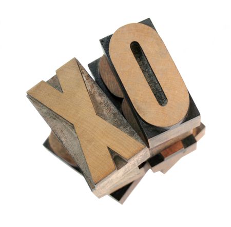 wood letters x and o isolated on white