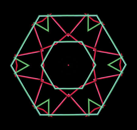 abstract in red, green and black with hexagons