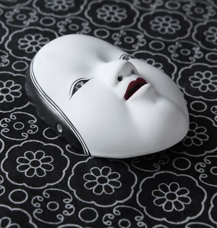 Japanese noh theater mask on textured paperの写真素材