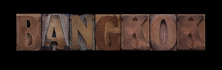 the word Bangkok in old letterpress wood typeの写真素材