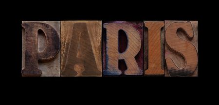 the word Paris in old letterpress wood typeの写真素材