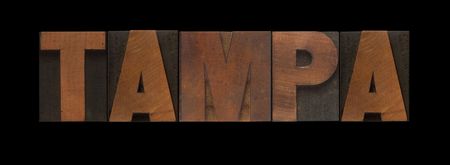 the word Tampa in old letterpress wood typeの写真素材
