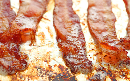 Bacon strips just out of the ovenの写真素材