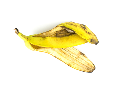 a skin of a banana on a white background.の写真素材