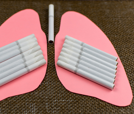 Lungs and cigarettes. The concept of harm and the effects of cigarettes on the lungs.の写真素材