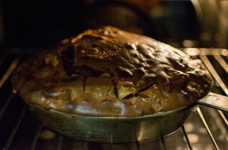 Dark homemade pie in the oven.の写真素材
