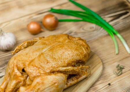 Raw duck in spices and sauce.の写真素材