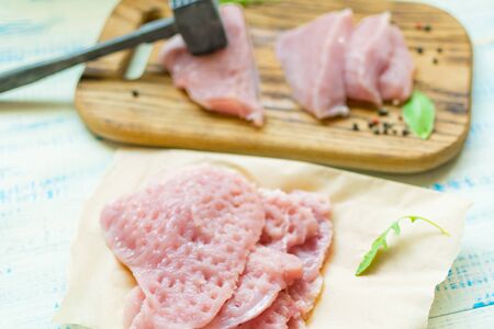 Meat chop. Preparation of chops from chicken, turkey fillet.の写真素材