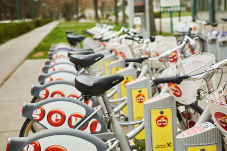 Vienna, Austria - March 11, 2020: Bicycle rental on a city street.のeditorial素材