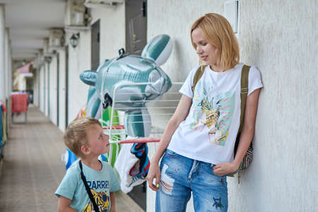 Gribovka, Odessa region - June 26, 2018: two boys met and played on vacation.のeditorial素材