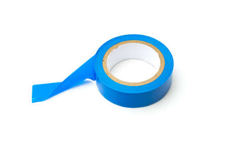 Insulating tape in blue on a white background. Isolated.の写真素材