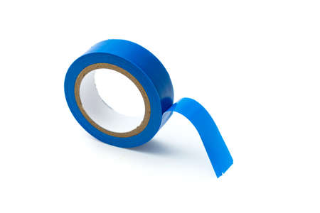 Insulating tape in blue on a white background. Isolated.の写真素材