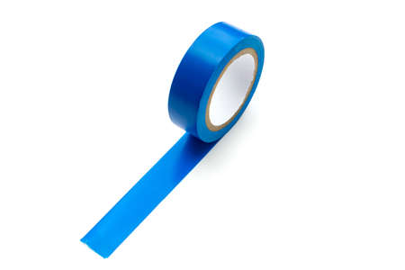 Insulating tape in blue on a white background.の写真素材