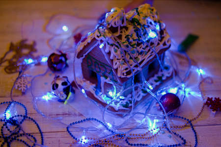 Gingerbread house with numbers 2021. Preparing for the New Year, Christmas.