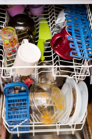 Dirty dishes in the dishwasher.の写真素材