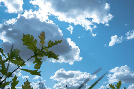 Aerial view of blue sky with clouds in sunny weather.
