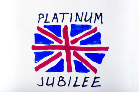 queen jubilee british. Platinum Jubilee of Queen Elizabeth II. Drawn UK flag and inscription.の写真素材