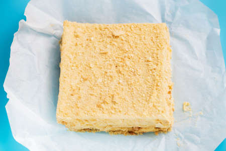 Napoleon cake. On white paper. top view.