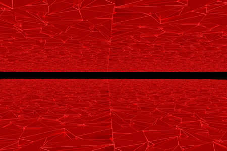 Abstract red background of crystals with a black stripe in the middle. 3D rendering