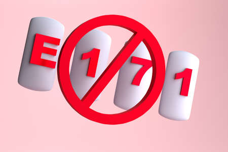 Food additive E171 in chewing gums. Danger and prohibition Titanium dioxide concept. 3D rendering.