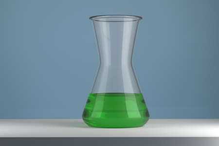 Chemical containers with green liquid. Chemical experiments, laboratory, bacteriology. 3d renderingの写真素材
