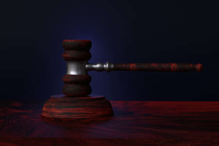 Judicial wooden gavel on a dark background. Justice, law symbol. 3D rendering.