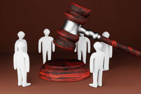 Adoption of laws concept. The judge's gavel and the figures of people surrounding it. 3D rendering.の写真素材