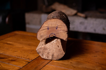 Wooden log with sad smiley. Rising price of firewood concept.