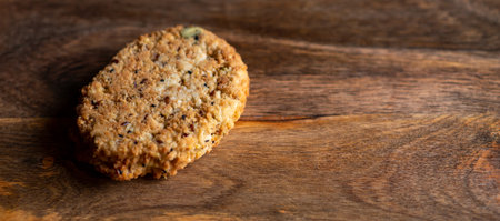 Vegetarian cutlet on a wooden background. Cutlet without meat. Vegan food. Place for text.