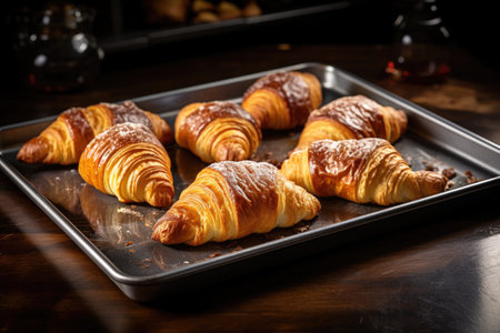 Croissants on baking sheet of oven.の素材