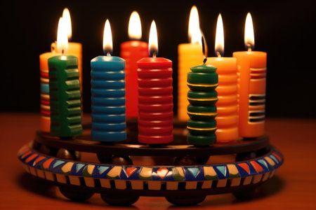 A close-up of a kinara (candleholder), celebrating the seven principles of Kwanzaaの素材