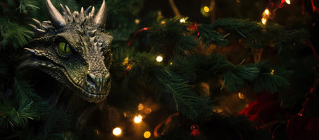 A bright and colorful scene of a green dragon in a New Year's celebration. The dragon is a symbol of good luck and prosperity for the new yearの素材