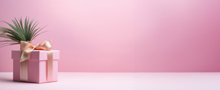 Sunny Holiday Cheer: New Year concept with festive gifts nestled under palm trees, embodying the joy of the season in sunny destinations, Banner, place for textの素材