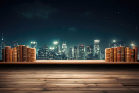 Urban Timber: The rustic charm of wooden planks juxtaposed with the city skyline, creating an intriguing blend of nature and modernityの素材