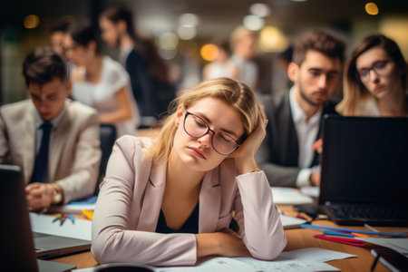 The woman's face reflects despair as she confronts her laptop, burdened by an enormous workload and impending deadlinesの素材