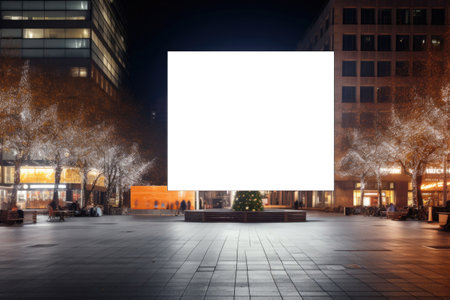 An empty white billboard design for outdoor advertising on city streets during the holiday seasonの素材