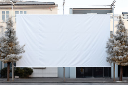 An empty white billboard template for urban outdoor promotions amid the New Year and Christmas festivitiesの素材