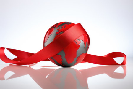 A vibrant red globe entwined with a matching ribbon, symbolizing World AIDS Dayの素材