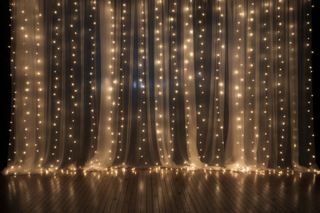 New Year's Christmas background made of thin fabric decorated with lightsの素材
