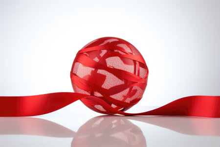 A vibrant red globe entwined with a matching ribbon, symbolizing World AIDS Day and the festive spirit of Christmasの素材
